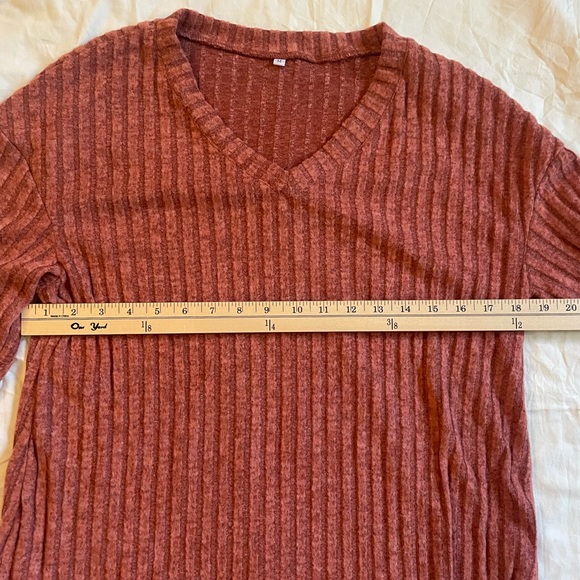 Rust Ribbed V-Neck Sweater - Picture 5 of 5
